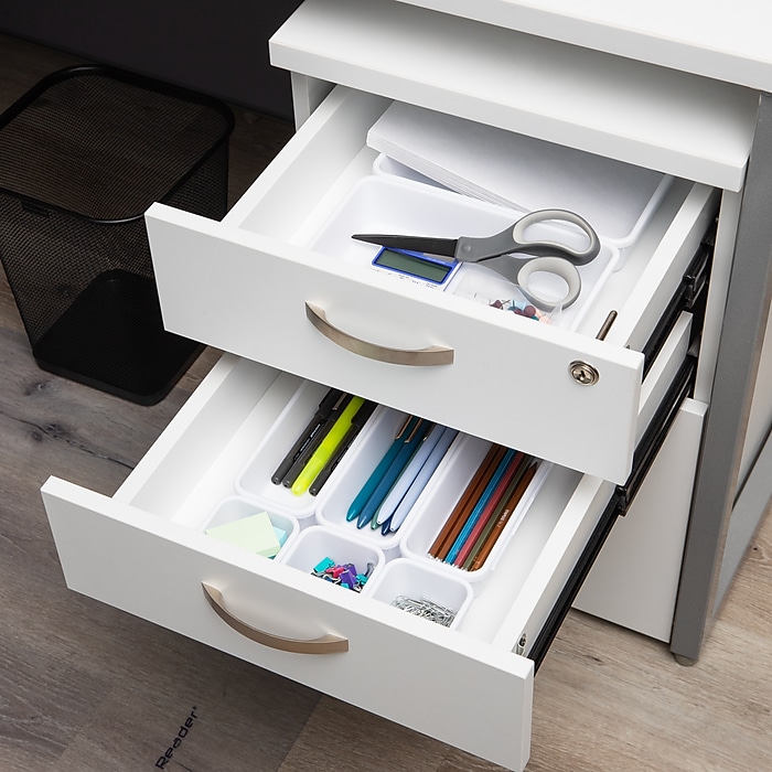 Mind Reader 8-Piece Plastic Drawer Organizer, White (8INTBOX-WHT