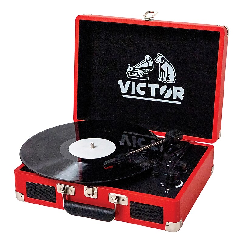 Victor Metro Dual-Bluetooth Belt-Drive Suitcase Turntable, Red (VSRP-800-RD) image 1