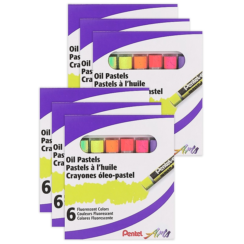 Pentel Arts Oil Pastels, Fluorescent, 6/Pack, 6 Packs/Bundle (PTAPHNF6-6) image 1