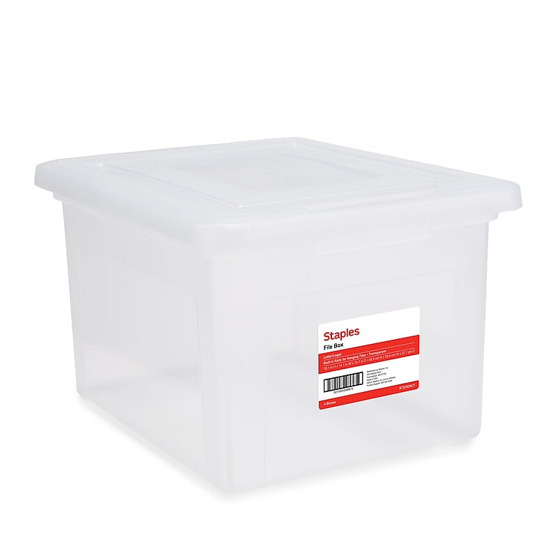Staples Plastic File Box Snap, Letter/Legal Size, Clear, 4/Carton (TR57620CT) image 1