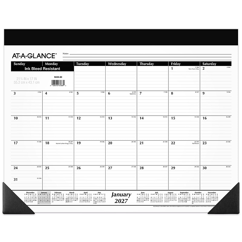 2027 AT-A-GLANCE 21.75" x 17" Monthly Desk Pad Calendar, White/Black (SK22-00-27) image 1