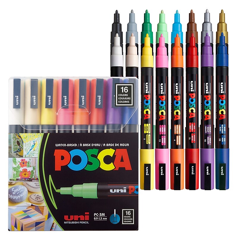 Uni POSCA Permanent Specialty Marker, Fine Bullet Tip, Assorted Colors, 16/Pack (PC3M16C) image 1