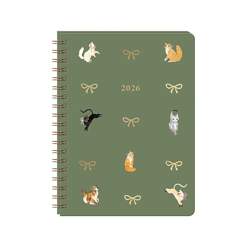 2025-2026 Lady Jayne Dainty Cats and Bows 7" x 9" Academic Weekly & Monthly Planner, Paperboard Cover, Sage Green (51045) image 1