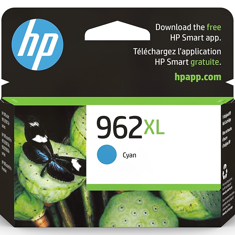 HP 962XL Cyan High Yield Ink Cartridge, Prints Up to 1,600 Pages (3JA00AN#140) image 1