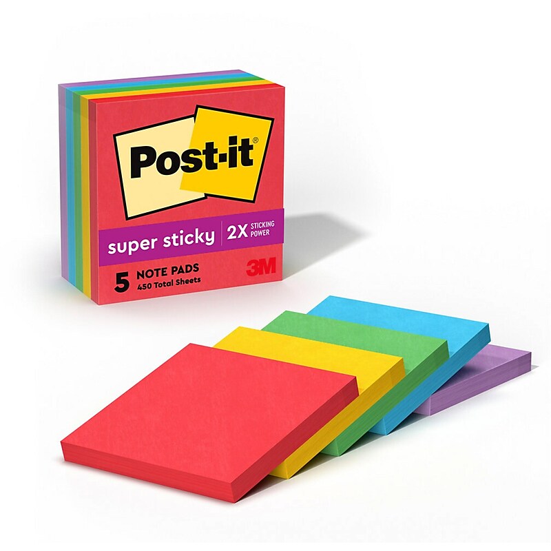 Post-it Super Sticky Notes, 3" x 3", Playful Primaries Collection, 90 Sheet/Pad, 5 Pads/Pack (654-5SSAN) image 1