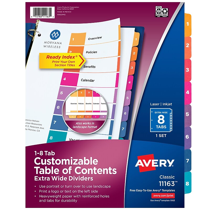 Avery Ready Index Table of Contents Extra-Wide Paper Dividers, 5 Tabs, Multicolored (11163) image 1