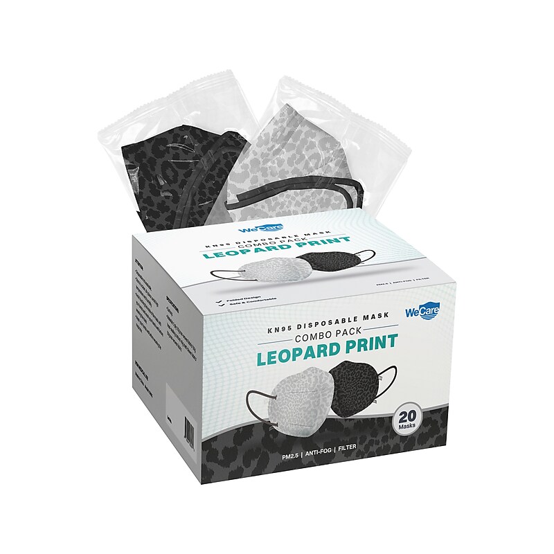 WeCare Leopard Print Disposable KN95 Fabric Face Masks, One Size, Assorted Colors, 20/Pack, 50 Packs/Carton (TBN203260) image 1