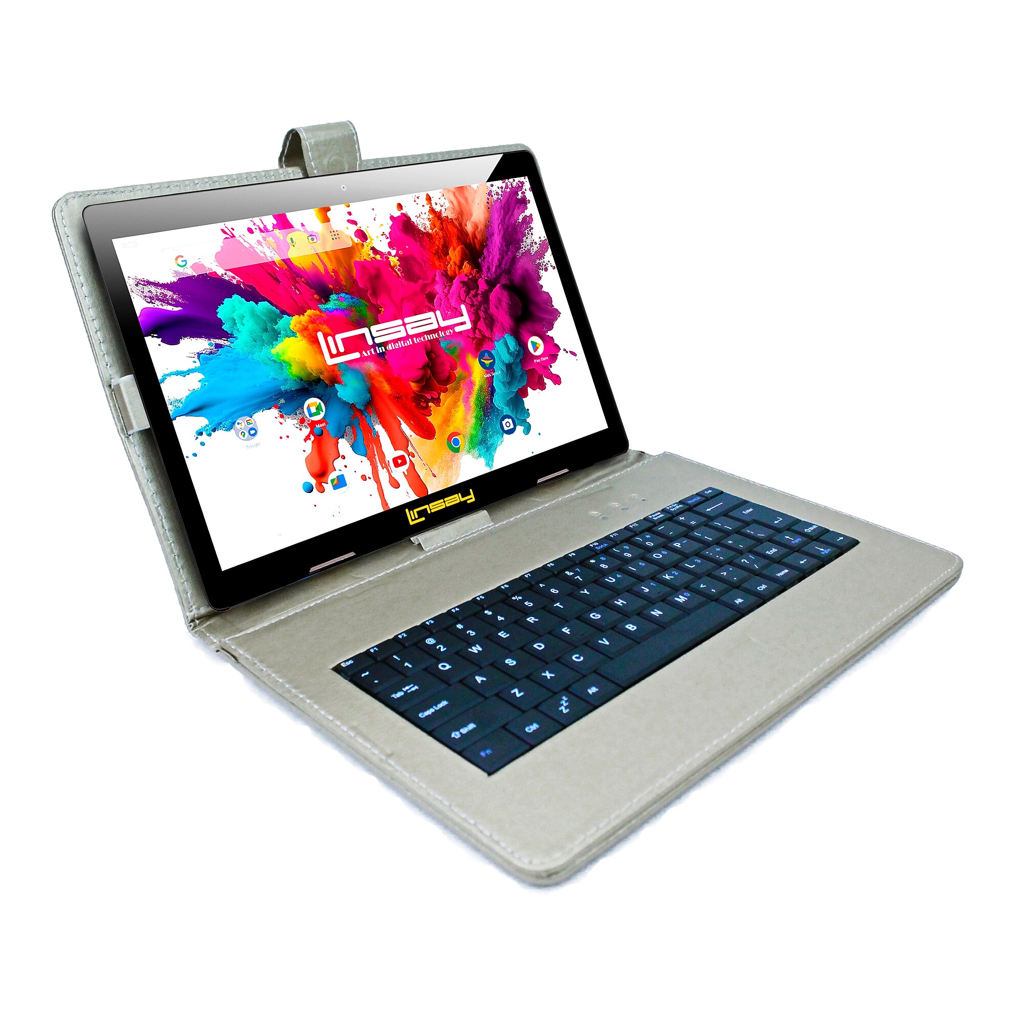 Linsay Octa Core 10.1″ Tablet, 128GB Storage Android 15 Bundle with Silver Keyboard and Pen Stylus (F10IPGBDS) Sansujyuku sansujyuku.com