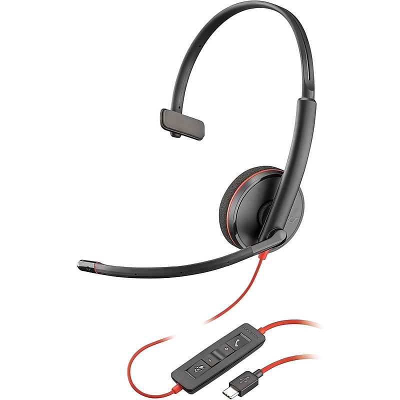 Poly Blackwire 3210 USB-C Monaural Headset Noise Canceling Headset, Black (8M3Y3AA#ABA) image 1