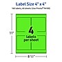 Avery Laser/Inkjet Multipurpose Square Labels, 4" x 4", Neon Green, 160/Pack (94100)~#|#~329EFB0B-49DD-48A4-85F5A8D5D91D3CB8_sc7