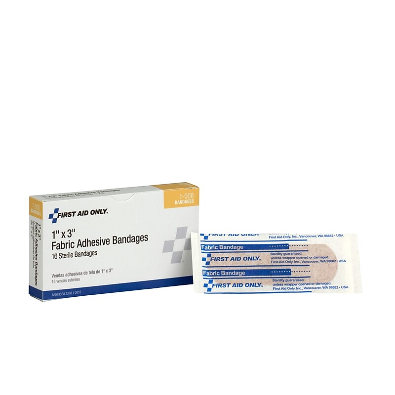 First Aid Only 1" x 3" Fabric Adhesive Bandages, 16/Box (1-008) image 1