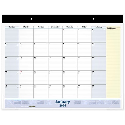 AT-A-GLANCE QuickNotes Recycled Desk Pad, 22 X 17 Inches, 13-Month Planner (Jan-Jan), Blue/Yellow