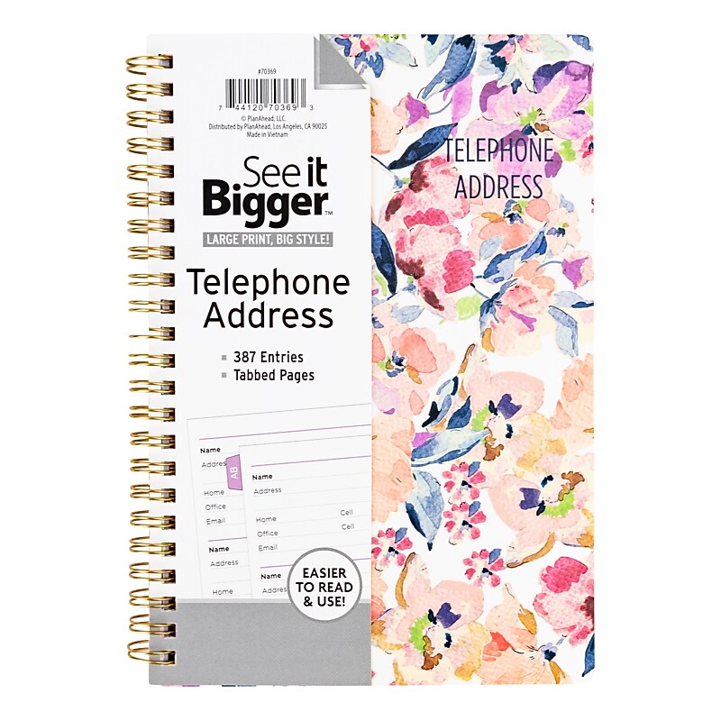 Undated See It Bigger 8" x 5.5" Undated Address Book, Paperboard Cover, Fashion Floral (70369DS) image 1