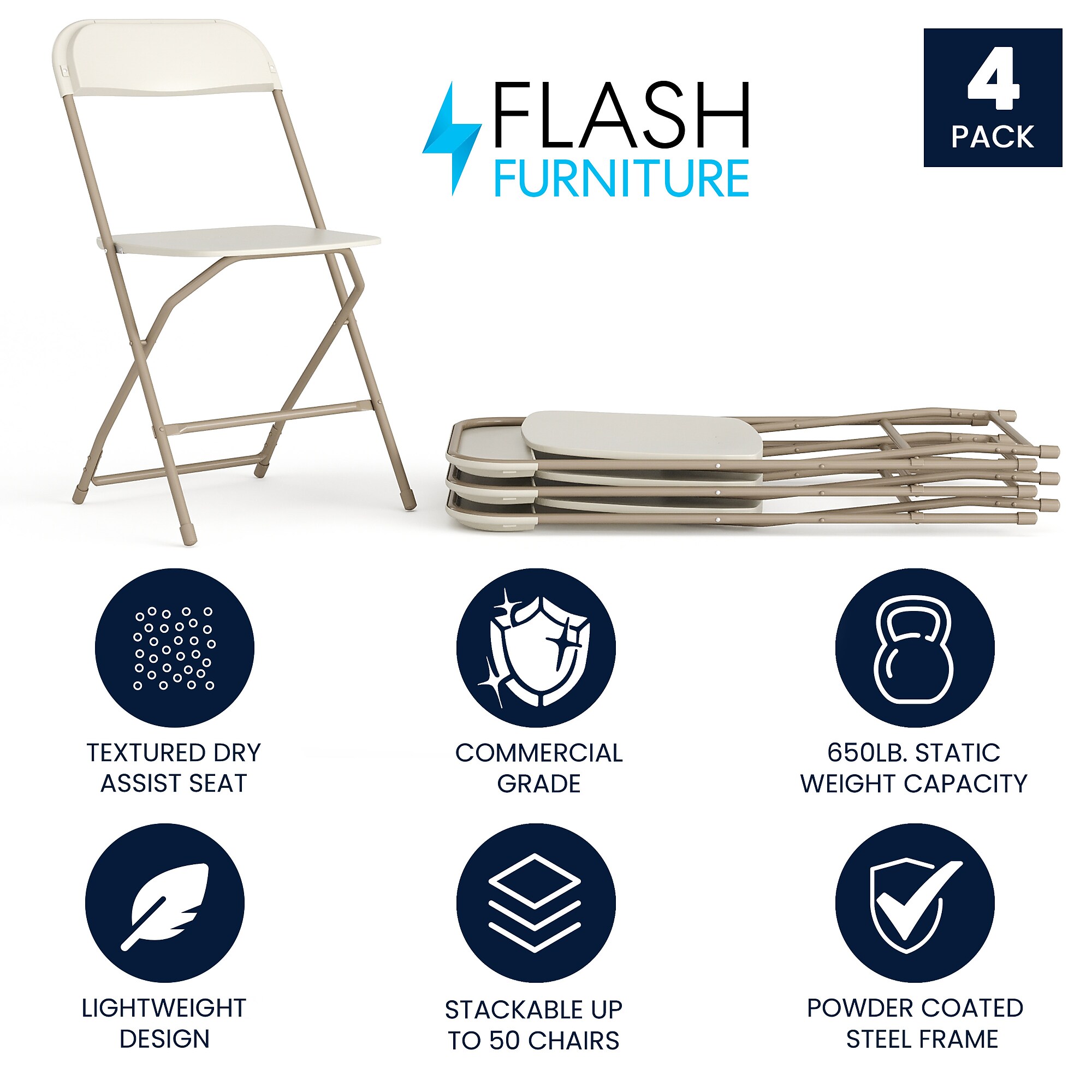 Flash Furniture HERCULES Plastic Folding Chair, Beige, 4/Pack (4LEL3BEIGE) Sansujyuku sansujyuku.com