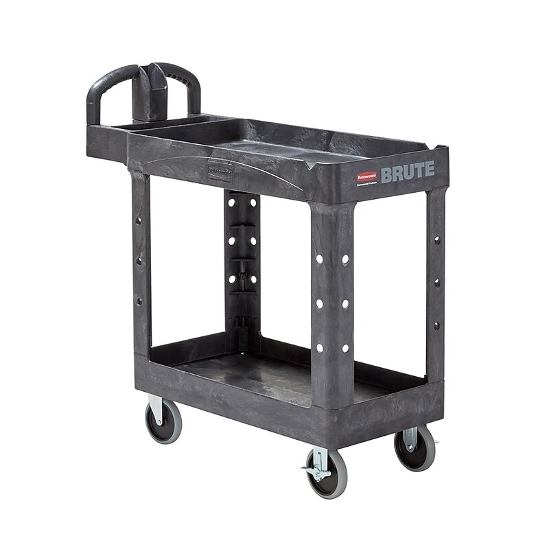 Rubbermaid Mobile 2-Lipped Shelf Utility Cart with Swivel Wheels, Black (FG450088BLA) image 1