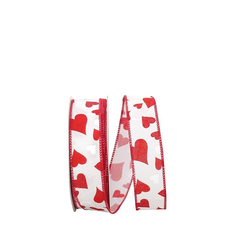 JAM PAPER Valentine's Day Sparkle Heart Glitter Ribbon, Red/White (52640340696) image 1