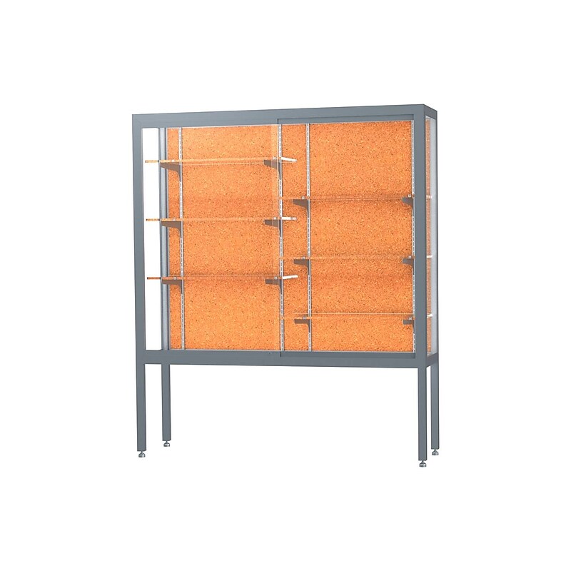 Ghent Challenger 60"W x 66"H x 16"D Floor Case, Cork Back, Satin Natural Finish, Aluminum Legs image 1