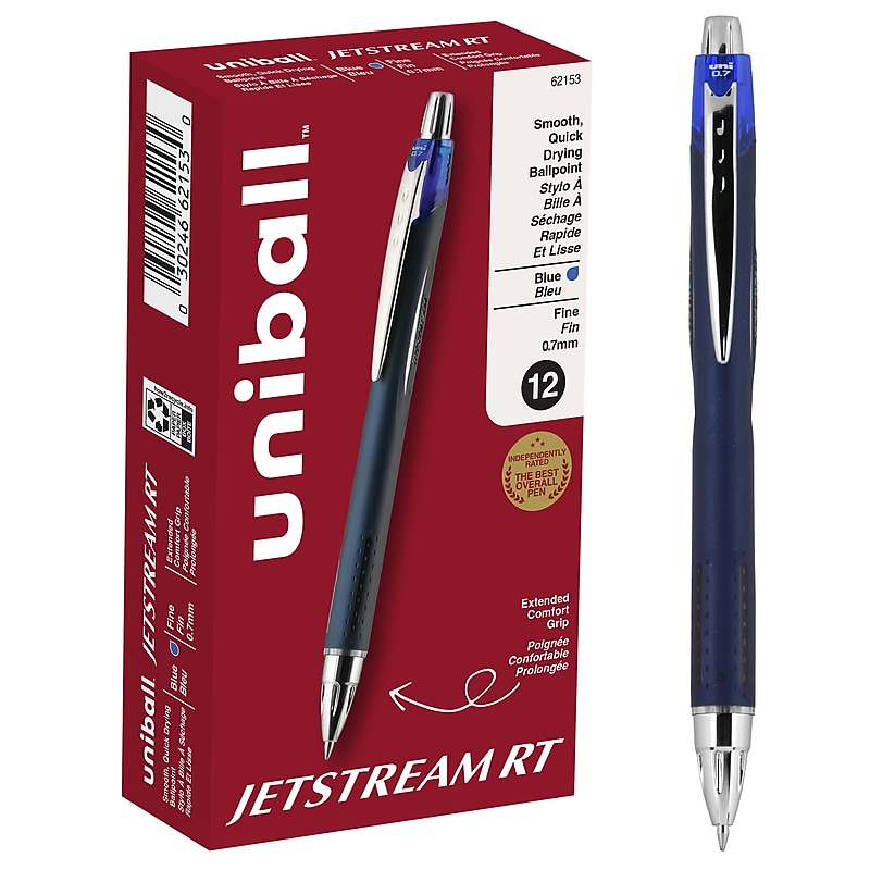 uni-ball JETSTREAM RT Retractable Ballpoint Pens, Fine Point, 0.7mm, Blue Ink, Dozen (62153) image 1