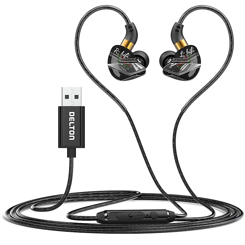Delton 31E Ergonomic In-Ear USB-A Computer Earbuds, Black (DWH31EBK) image 1