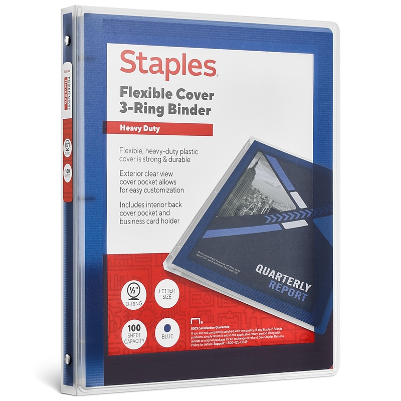 Staples Heavy Duty 1/2" 3-Ring Flexible Poly Binders, Blue (ST62610) image 1