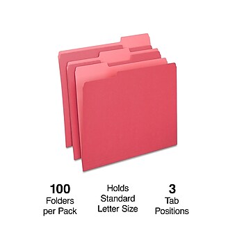 Staples File Folders, 1/3-Cut Tab, Letter Size, Red, 100/Box (ST224519-CC)