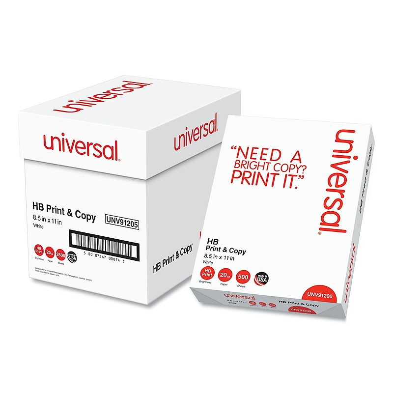 Universal Multipurpose Paper, 96 Bright, 20 lb., 8.5 x 11, Bright White, 500 Sheets/Ream, 5 Reams/Carton image 1