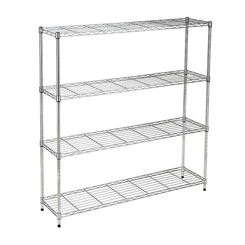 Honey-Can-Do 4-Tier Slim Profile Wide Shelving Unit, 48" x 10" x 48", Chrome (SHF-10023) image 1