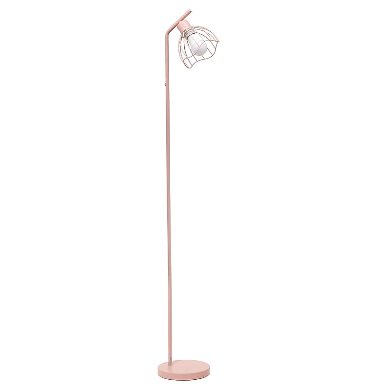 Simple Designs Sleek Essentials 54.5" Metal Floor Lamp with Wire Cage Shade, Pink (LF1050-PNK) image 1