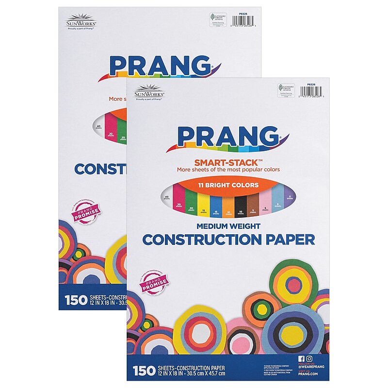 Prang Smart Stack 12" x 18" Construction Paper, Assorted Colors, 150 Sheets/Pack, 2 Packs/Bundle (PAC6526-2) image 1