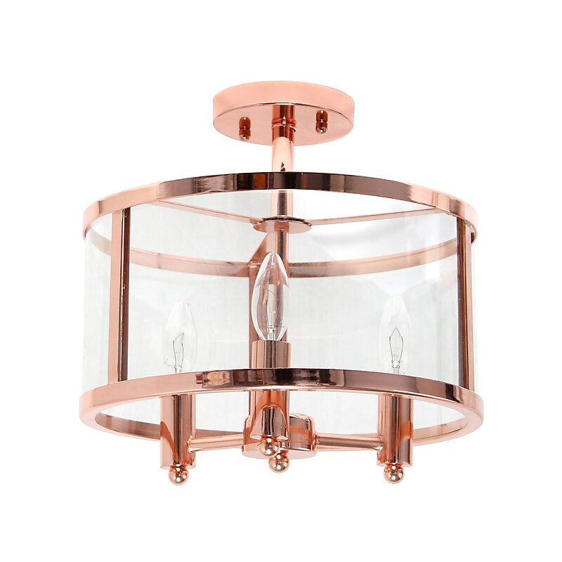 Lalia Home 3-Light 13" Farmhouse Glass and Metallic Accented LED Semi-flushmount, Rose Gold (LHM-1000-RG) image 1