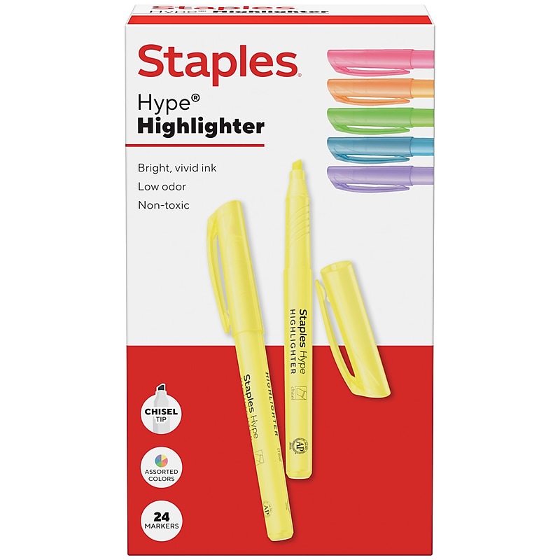 Staples Hype Stick Highlighter, Chisel Tip, Assorted, 24/Pack (ST62942) image 1