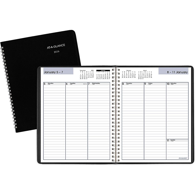 2026 AT-A-GLANCE DayMinder 7" x 8.75" Weekly Planner, Faux Leather Cover, Black (G590-00-26) image 1