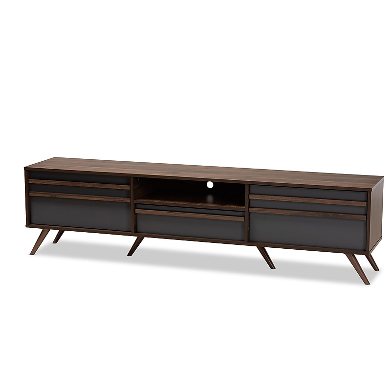 Baxton Studio Naoki TV Stand, Screens up to 78", Grey/Walnut (168-10928-HiT) image 1