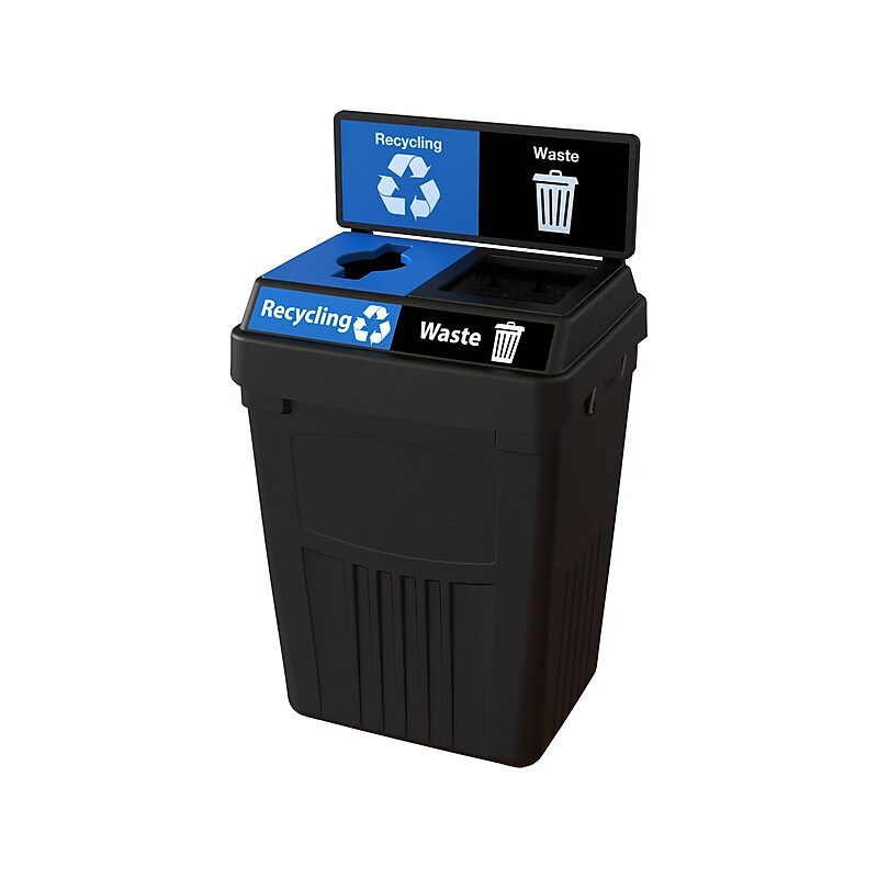 CleanRiver FlexE Plastic Dual-Stream Recycling Station, 50 Gallon, Black (FX50B-BK2-R-BE-W-BK) image 1