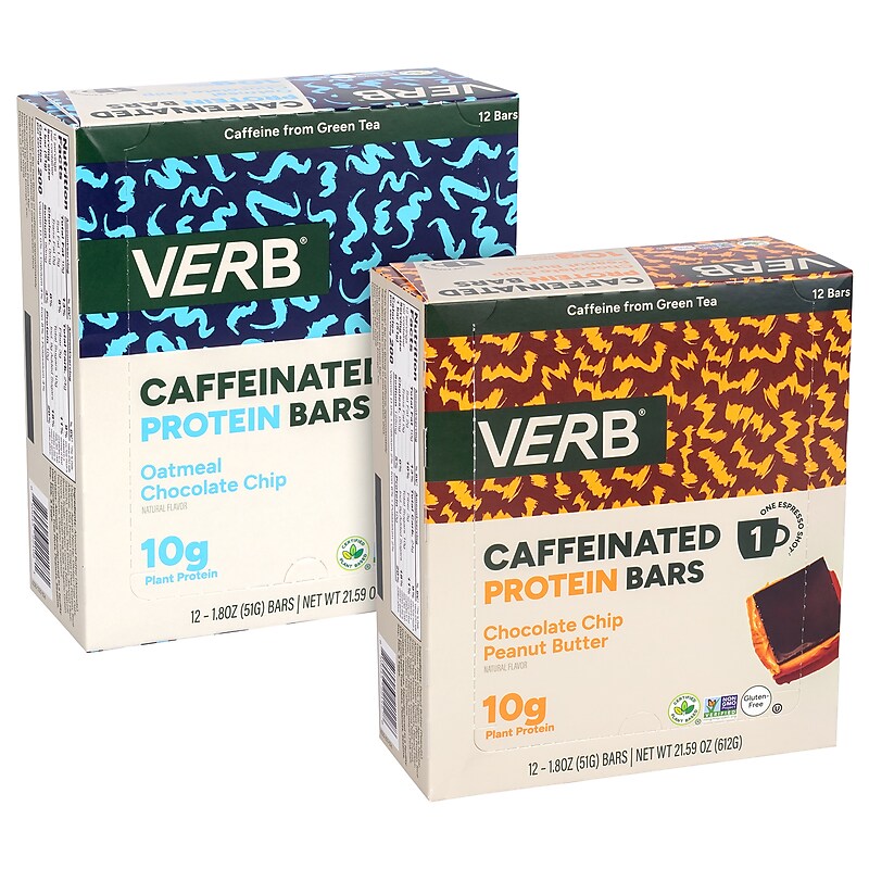 VERB Caffeinated Gluten Free Assorted Protein Bar Variety Pack, 1.8 oz., 24/Pack (600-04177) image 1