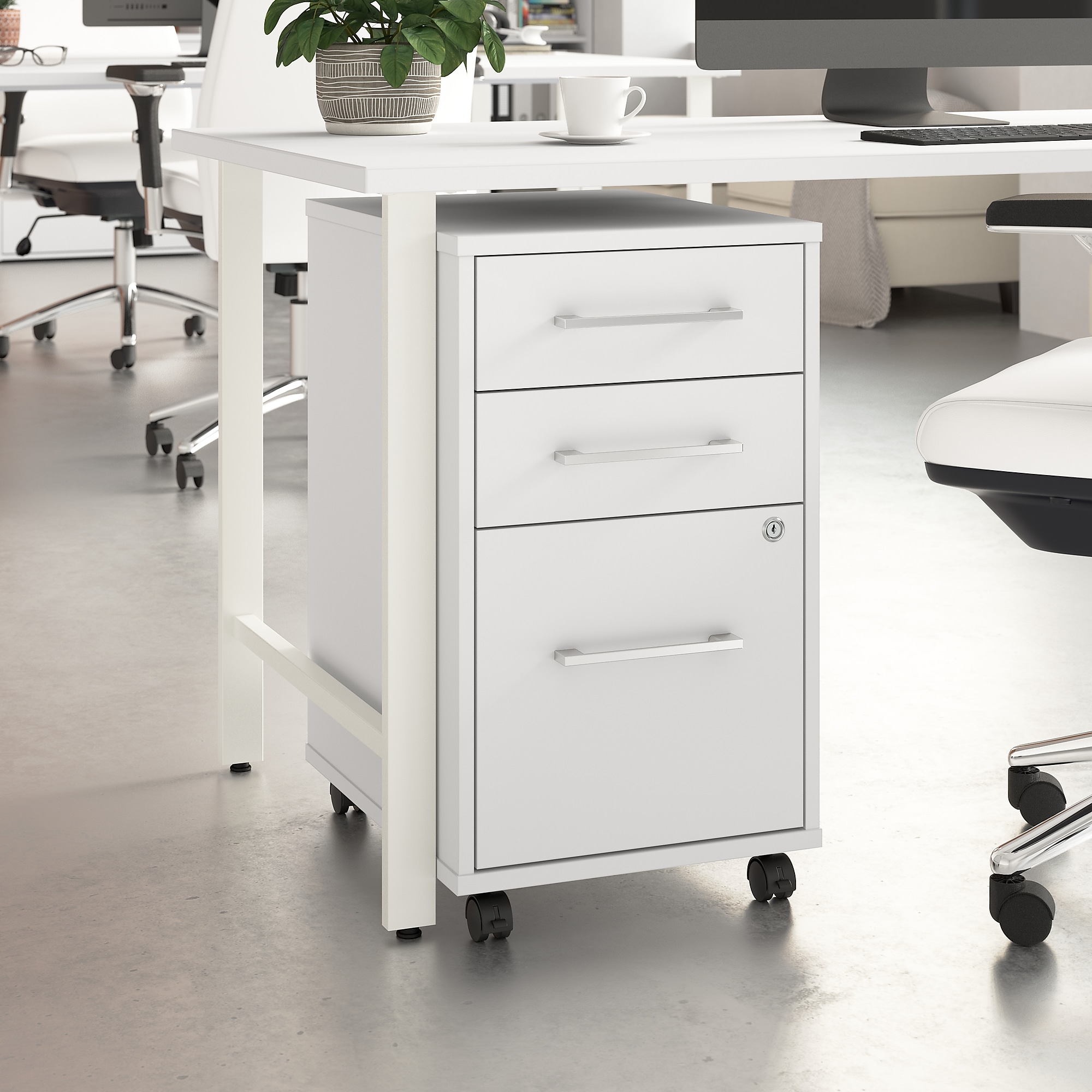 Bush Business Furniture Hustle 3 Drawer Rolling File Cabinet, White (HUF116WH) Sansujyuku sansujyuku.com
