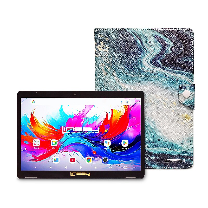 LINSAY F10 Series 10.1" Tablet, Wi-Fi, Octa Core, 256GB eMMC, Android 15, Ocean Marble Case (F10IPGCMOCPLUS) image 1