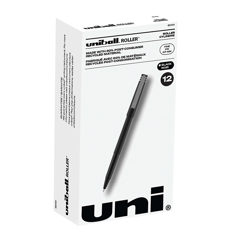 uniball Roller Rollerball Pens, Fine Point, 0.7mm, Black Ink, 12/Pack (60101) image 1