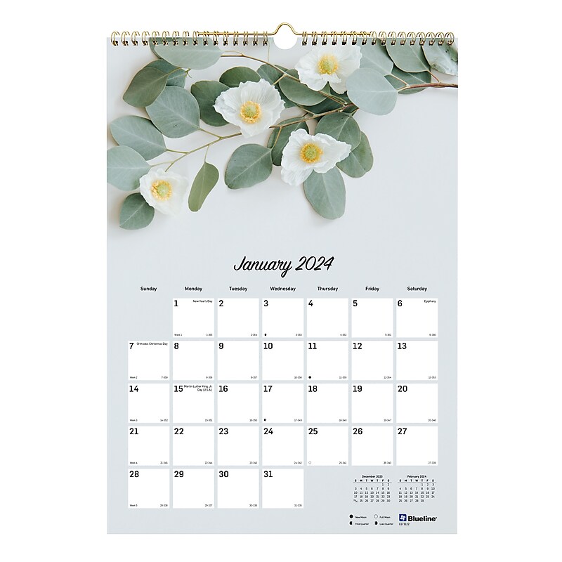 2024 Blueline Romantic 12" x 17" Monthly Wall Calendar (C173122) image 1