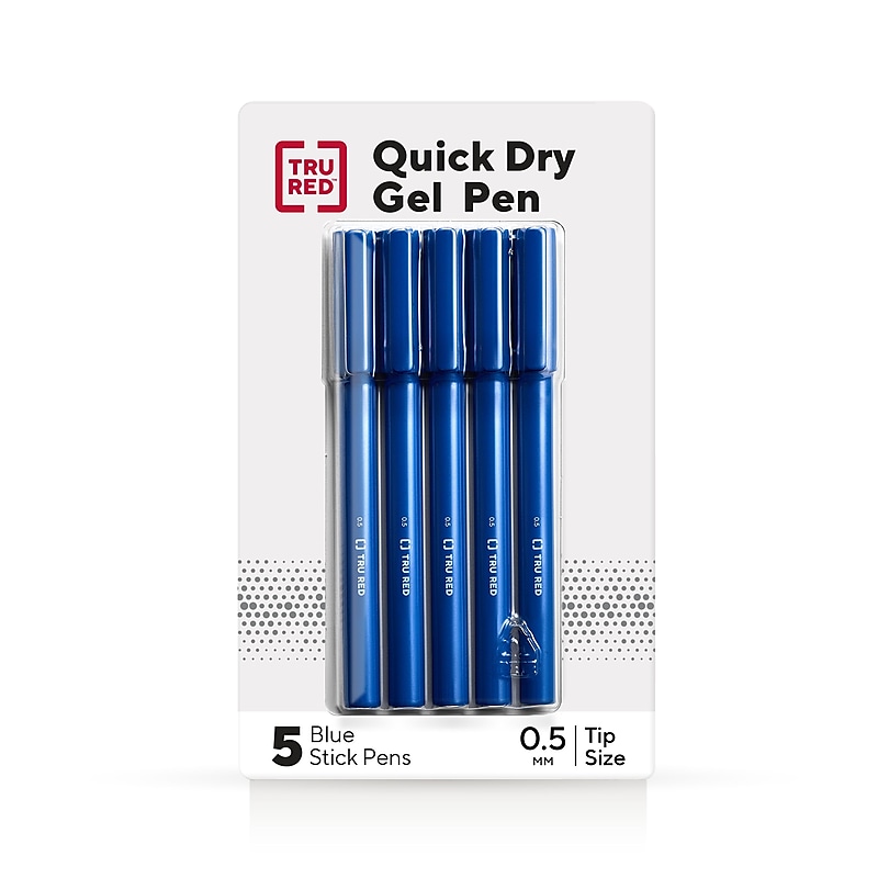 TRU RED™ Quick Dry Gel Pens, Fine Point, 0.5mm, Blue, 5/Pack (TR54469) image 1