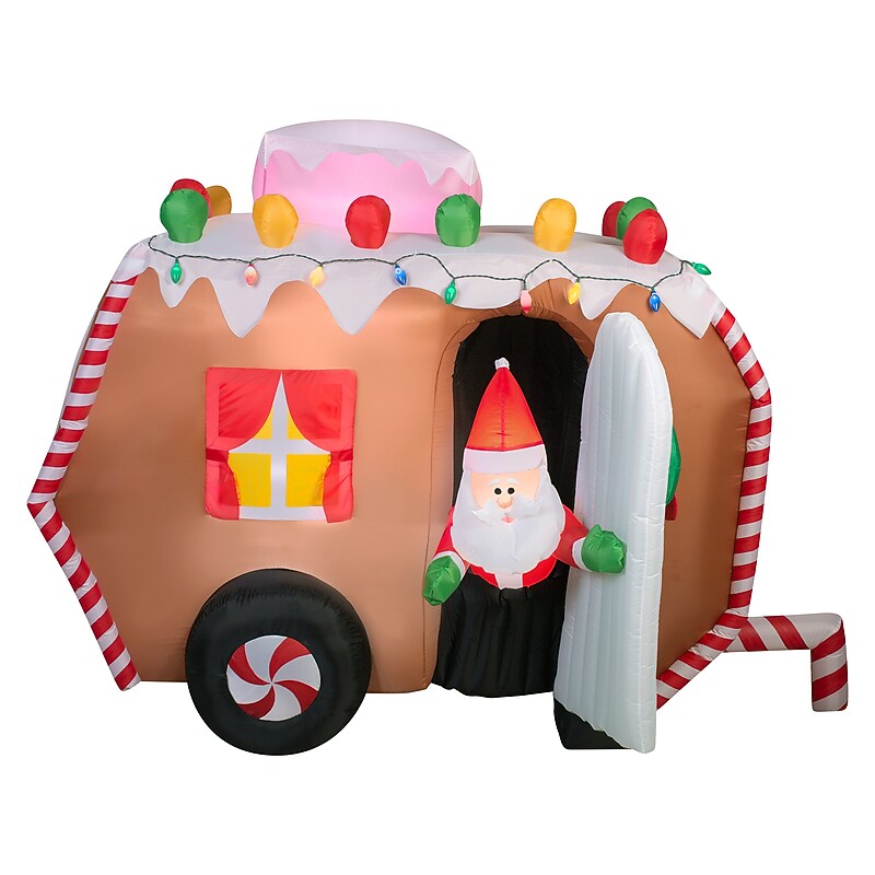 National Tree Company 7.5' Inflatable Gingerbread Trailer with Santa (GE9-37289-1) image 1