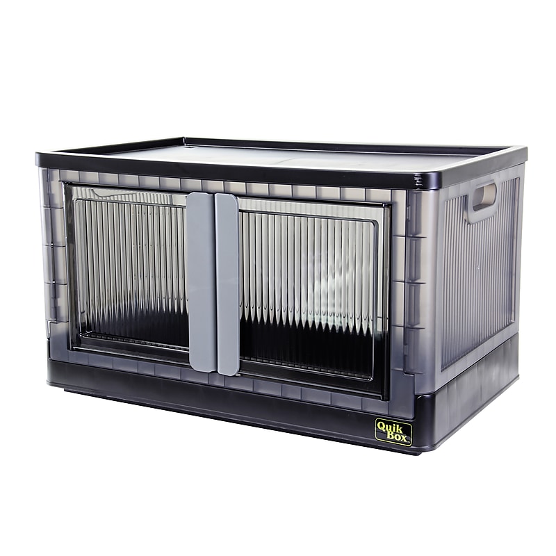 Dbest Quik Box Premium Large Stackable Folding Plastic Storage Bin, 15" x 15" x 15", 76 Qt., Black (01-934) image 1