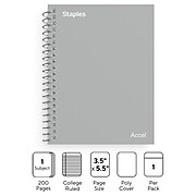Staples Premium 1-Subject Notebook, 3.5" x 5.5", College Ruled, Gray (TR58291)