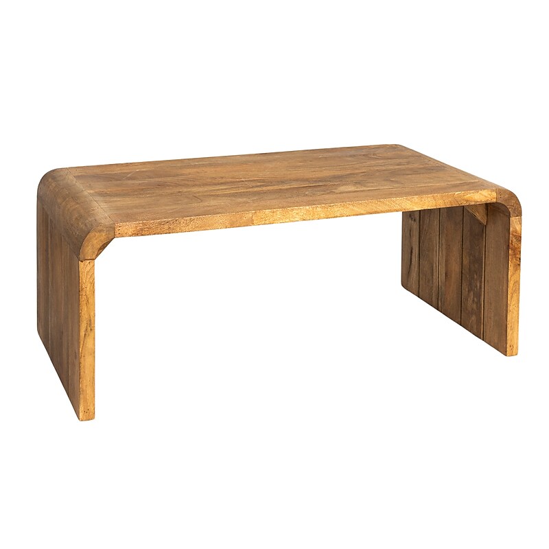 Storied Home Modern Waterfall Edge Mango Wood Coffee Table, Natural (EC1718) image 1