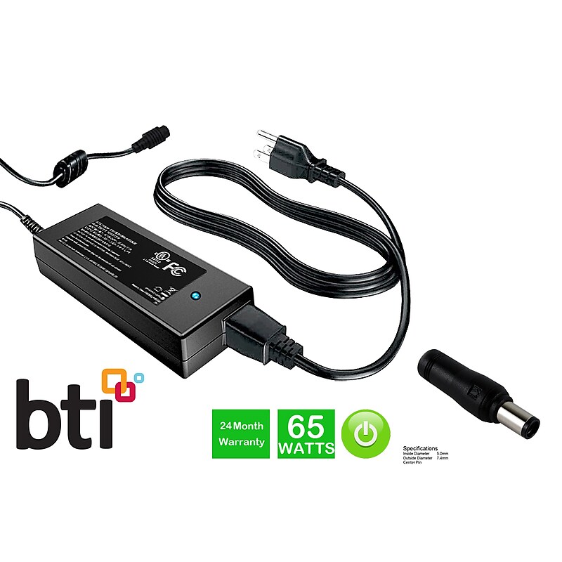 BTI 65W 4.5mm x 3.0mm Barrel Connector AC Adapter for Dell Inspiron, Latitude, Vostro, Precision Laptops, Black (450-ABGE-BTI) image 1