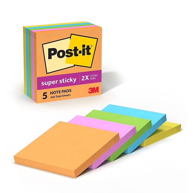 Post-it Super Sticky Notes, 3" x 3", Energy Boost Collection, 90 Sheet/Pad, 5 Pads/Pack (654-5SSUC) image 1