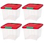 Iris Holiday Small Stackable Plastic Storage Box, 9.5" x 12" x 15", 19 Qt., Clear/Red, 4/Pack (500533)~#|#~334E7AF2-7467-4559-93004BA686AB38B9_sc7