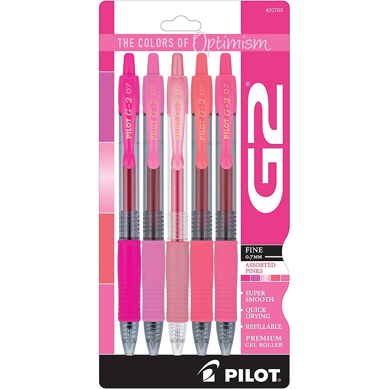 Pilot G2 Pinks Pinks Retractable Gel Pen, Fine Point, 0.7mm, Assorted Ink, 5/Pack (XPO30001) image 1