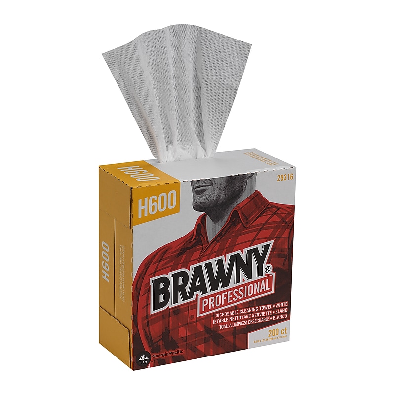 Brawny Professional H600 Synthetic Fiber Cleaning Wipers, 12.5" x 9.1", White, 200 Wipers/Box, 10/Carton (29316) image 1