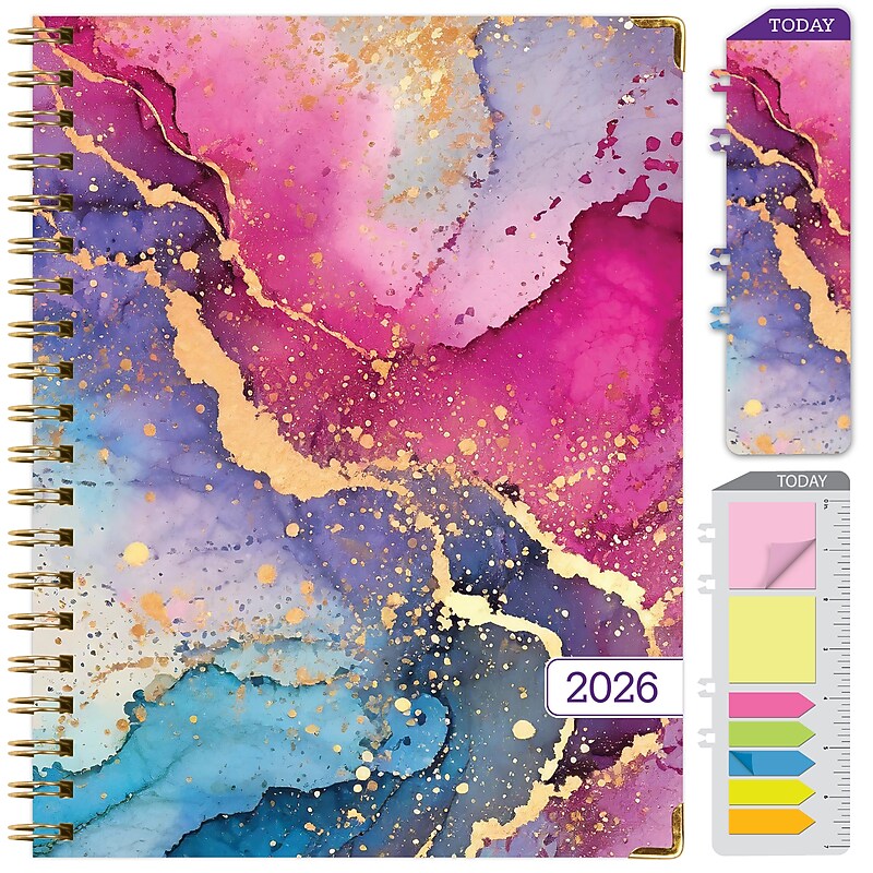 2026 Global Printed Products 8.5" x 11" Weekly & Monthly Planner, Paperboard Cover, Rainbow Gold Marble (FSHN-CY26-8511-36) image 1